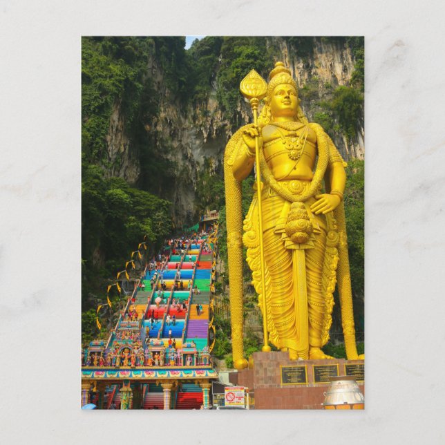 Lord Murugan & stairs at Batu Caves 2 Postcard (Front)