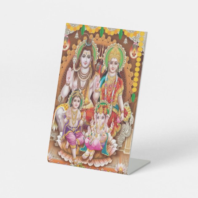 Lord Shiva Family Photo Print Pedestal Sign (Front)