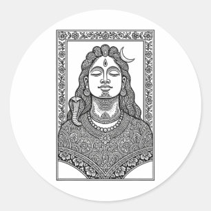 Lord Shiva Traditional Indian Mehendi And Mandala Classic Round Sticker