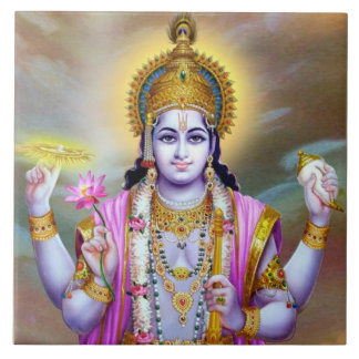 Lord Vishnu Floral Fine Art Ceramic Tile