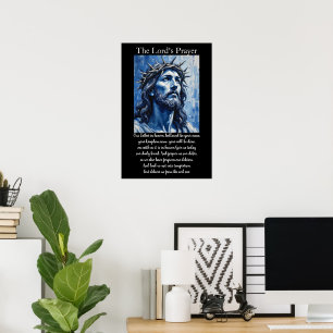 Lord's Prayer Blue Palette Knife Christ Sanctuary Poster