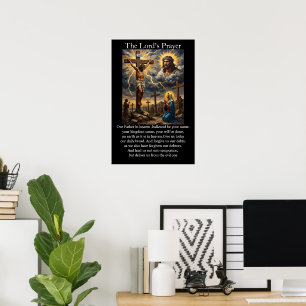 Lord's Prayer Crucifixion Radiant Halos Calvary Poster