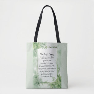 Lord's Prayer Watercolor Botanical Poster Print Tote Bag