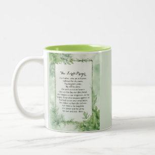 Lord's Prayer Watercolor Botanical Poster Print Two-Tone Coffee Mug