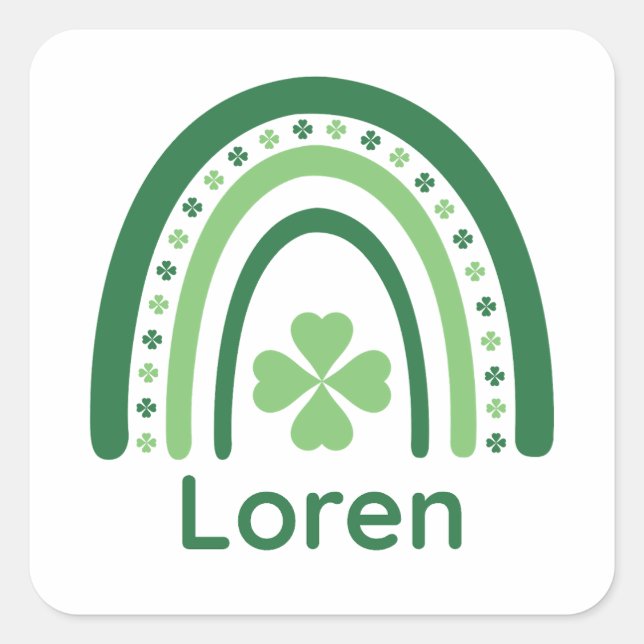 Loren Name Clover Boho Rainbow Square Sticker (Front)