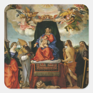Lorenzo Lotto- Madonna with Angels & Saints Square Sticker