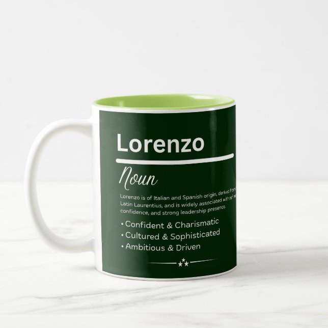 Lorenzo Personalized Name Two-Tone Coffee Mug (Left)