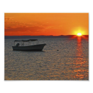 Loreto Mexico Fishing Boat, Orange Sunset Sky Photo Print