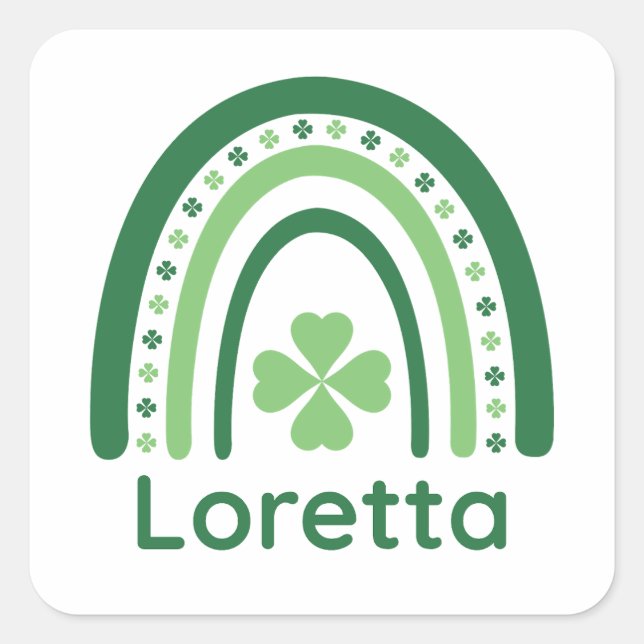 Loretta Name Clover Boho Rainbow Square Sticker (Front)