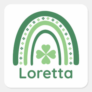 Loretta Name Clover Boho Rainbow Square Sticker