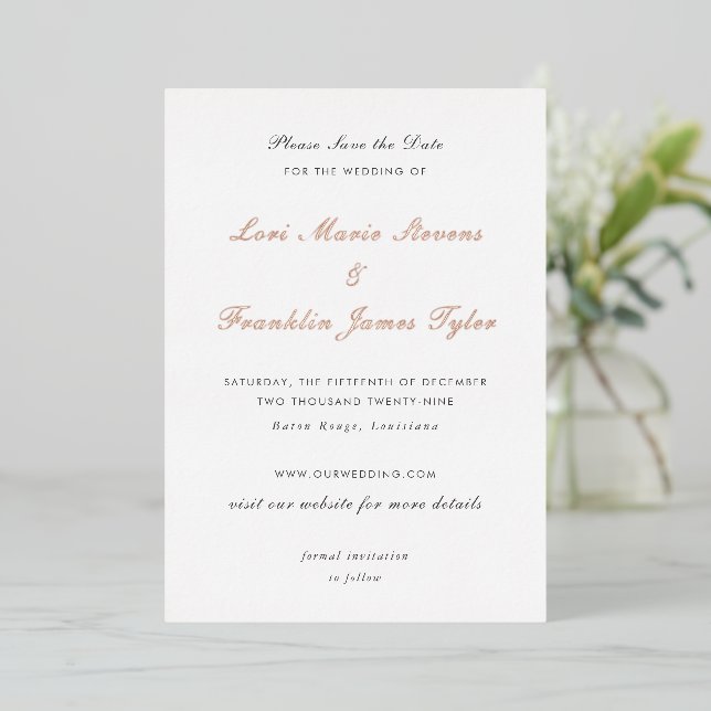 Lori Formal Elegant Wedding Save the Date (Standing Front)