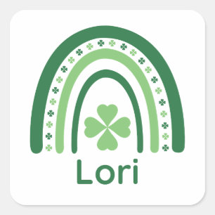 Lori Name Clover Boho Rainbow Square Sticker
