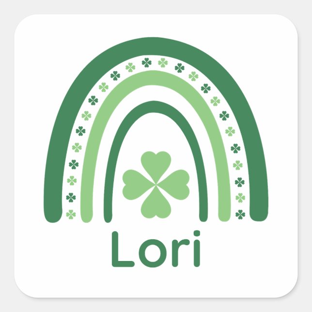 Lori Name Clover Boho Rainbow Square Sticker (Front)