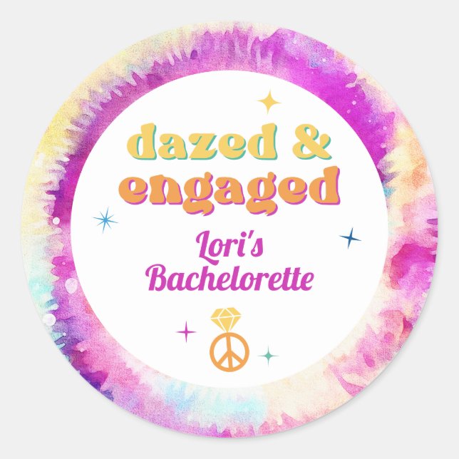 LORI Tie Dye Dazed Engaged 70s Retro Bachelorette  Classic Round Sticker (Front)