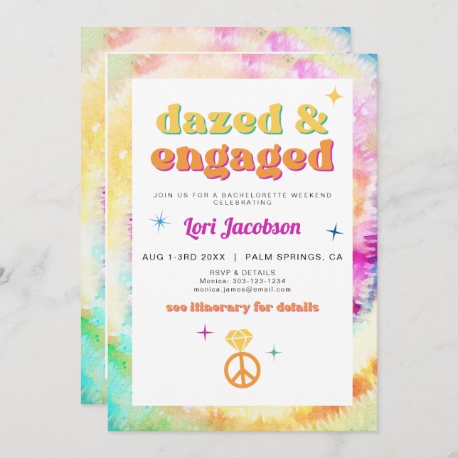 LORI Tie Dye Dazed Engaged 70s Retro Bachelorette  Invitation (Front/Back)