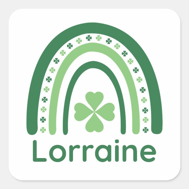 Lorraine Name Clover Boho Rainbow Square Sticker (Front)