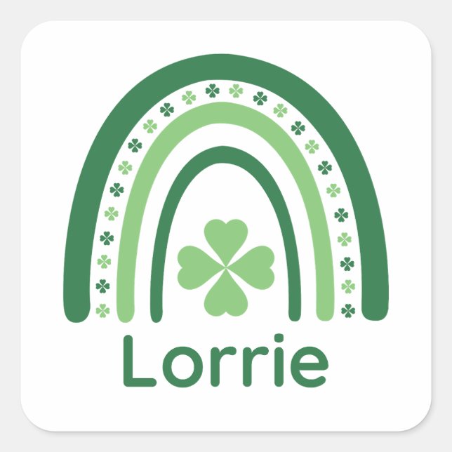 Lorrie Name Clover Boho Rainbow Square Sticker (Front)