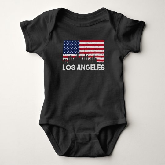 Los Angeles CA American Flag Skyline Distressed Baby Bodysuit