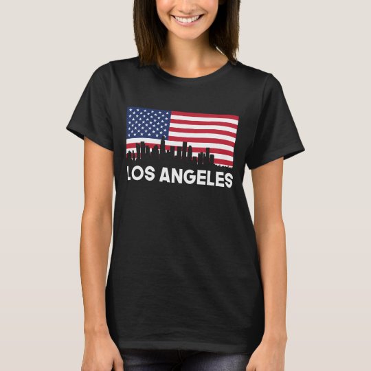 Los Angeles CA American Flag Skyline T-Shirt