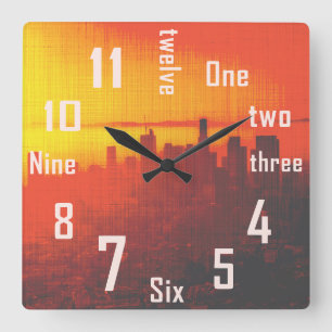 Los Angeles, CA, City Urban Skyline Sunset, Tint, Square Wall Clock