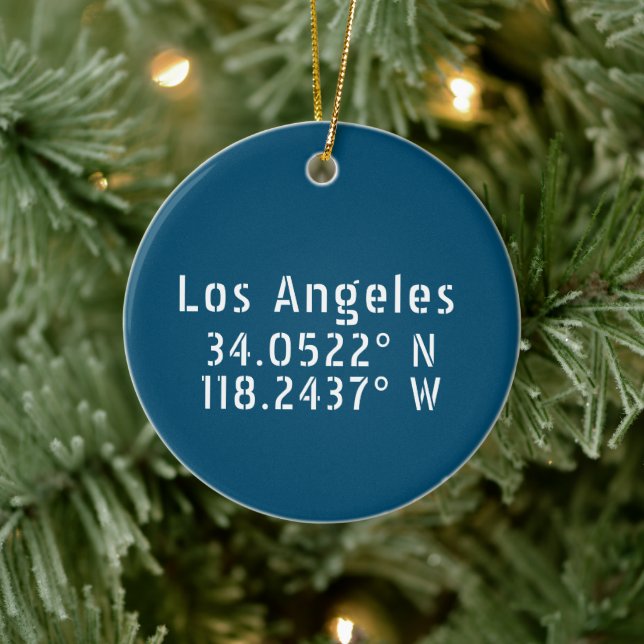 Los Angeles CA Latitude Longitude Blue Ceramic Ornament (Tree)