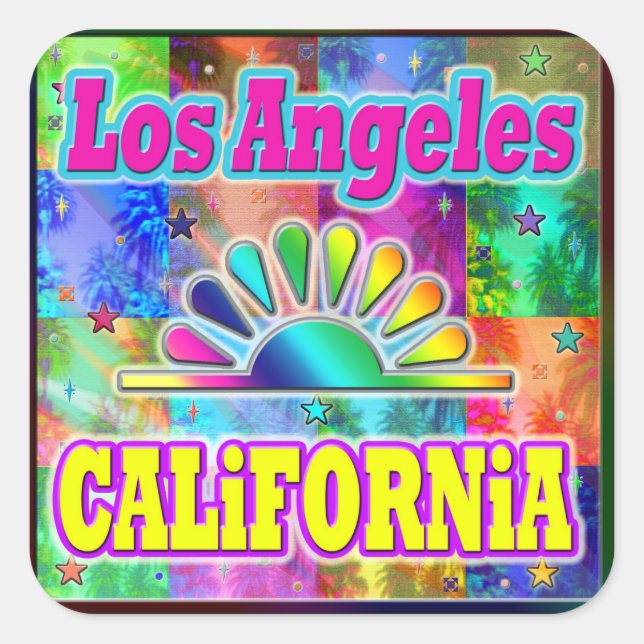 Los Angeles CA Sun & Palms Sticker (Front)