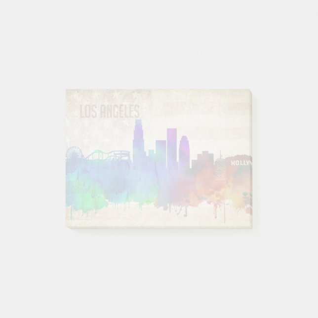 Los Angeles, CA | Watercolor City Skyline Post-it Notes (Front)