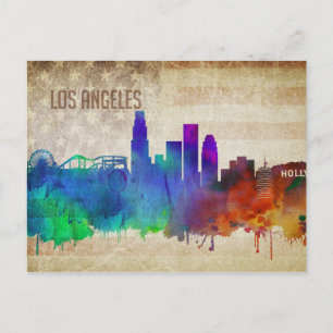 Los Angeles, CA   Watercolor City Skyline Postcard