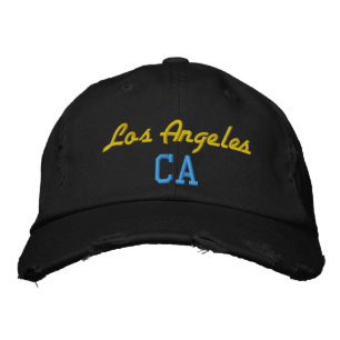 Los Angeles CA Yellow and Blue Black Vintage Style Embroidered Hat