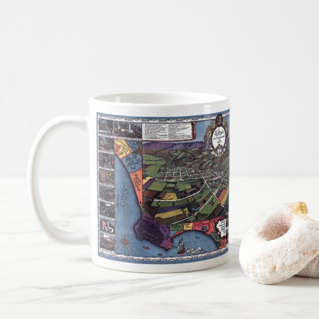 Los Angeles, California, Antique Aerial City Map Coffee Mug (With Donut)