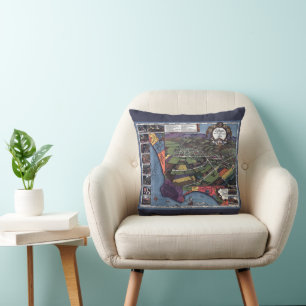 Los Angeles, California, Antique Aerial City Map Cushion