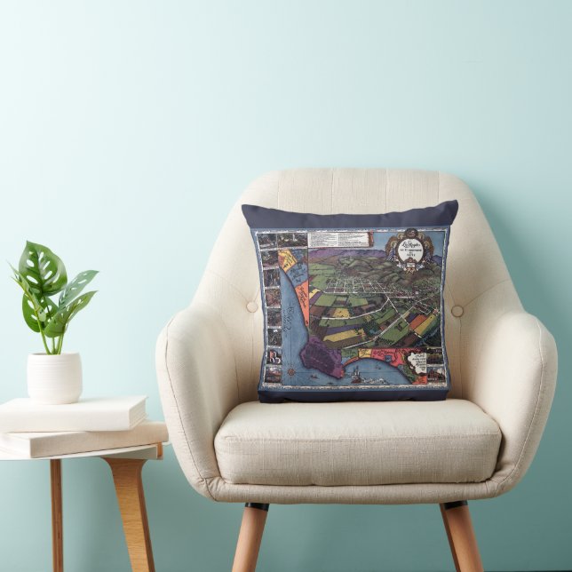 Los Angeles, California, Antique Aerial City Map Cushion (Chair)
