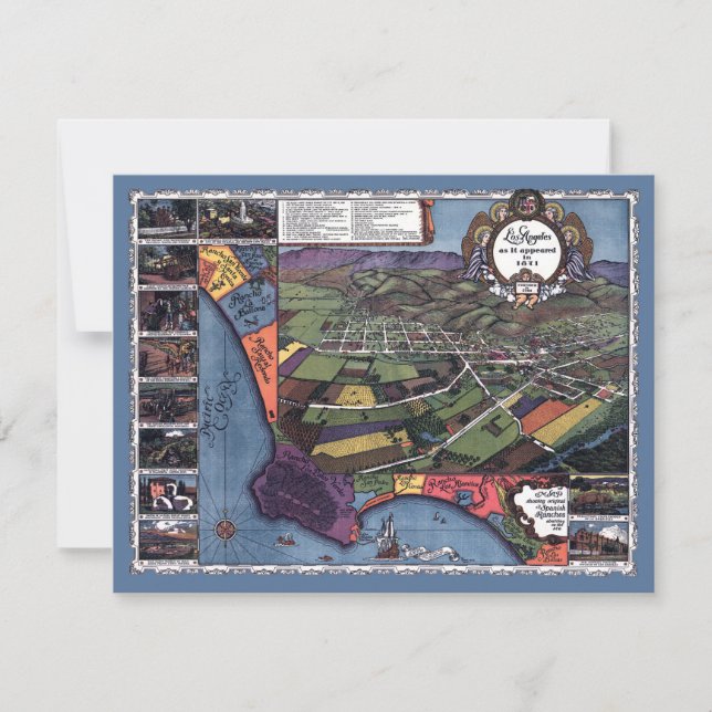 Los Angeles, California, Antique Aerial City Map Invitation (Front)