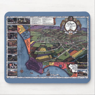 Los Angeles, California, Antique Aerial City Map Mouse Pad