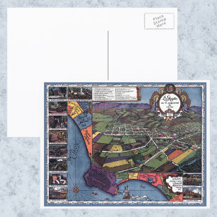 Los Angeles, California, Antique Aerial City Map Postcard
