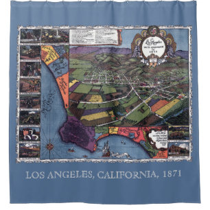 Los Angeles, California, Antique Aerial City Map Shower Curtain