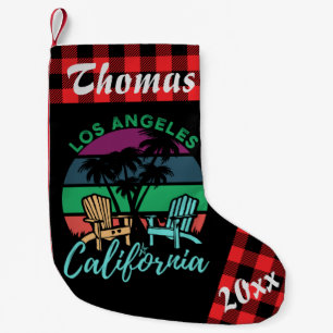 Los Angeles California Beach Chairs Sunset Small Christmas Stocking