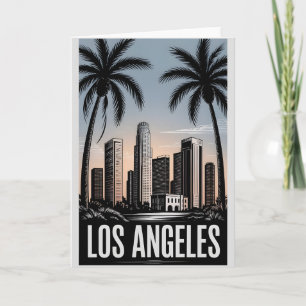 Los Angeles California Black White Woodcut Card