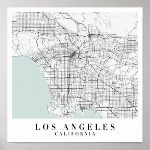 Los Angeles California Blue Water Street Map Poster
