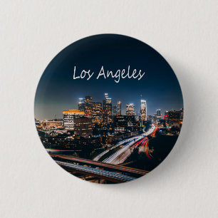 Los Angeles California City Skyline at night 6 Cm Round Badge