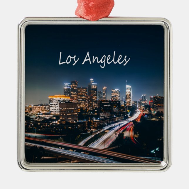 Los Angeles California City Skyline at night Metal Ornament (Front)