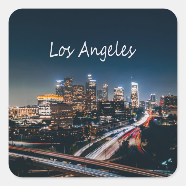 Los Angeles California City Skyline at night Square Sticker (Front)