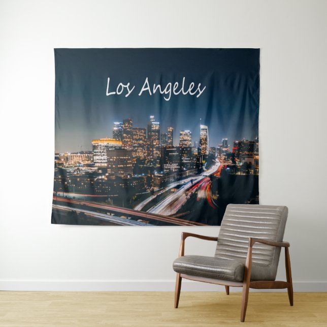 Los Angeles California City Skyline at night Tapestry (In Situ (Horizontal))