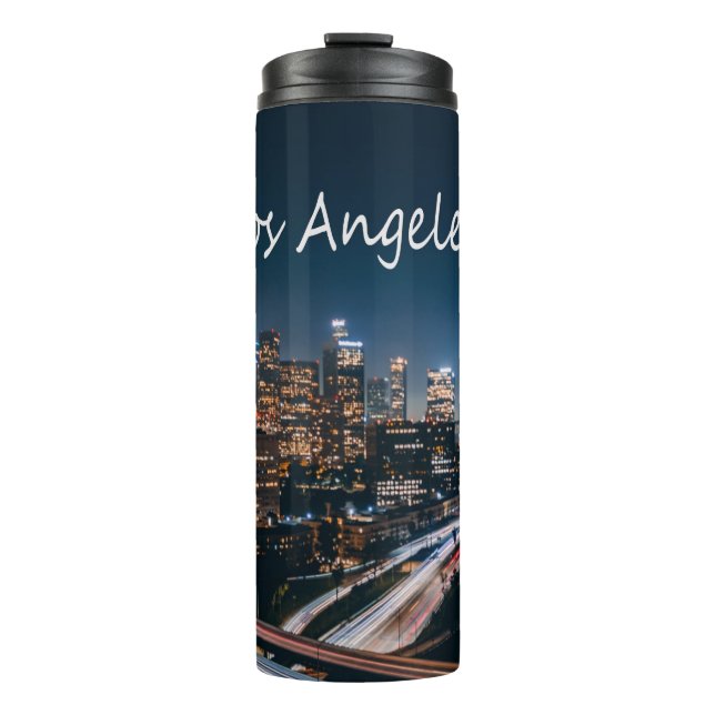 Los Angeles California City Skyline at night Thermal Tumbler (Front)