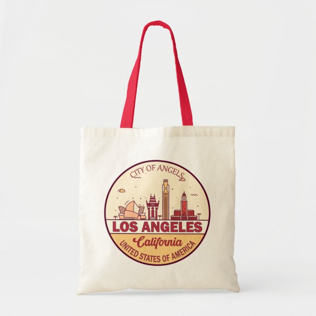 Los Angeles California City Skyline Emblem Tote Bag (Front)