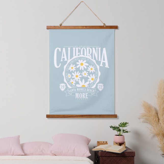 Los Angeles California Floral Graphic Hanging Tapestry (Bedroom)