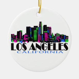 Los Angeles California neon skyline Ceramic Ornament