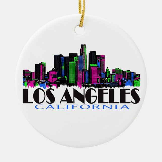 Los Angeles California neon skyline Ceramic Ornament (Front)