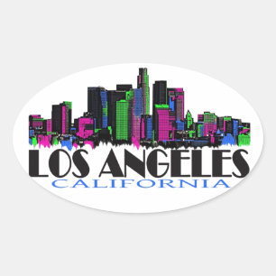 Los Angeles California neon skyline Oval Sticker