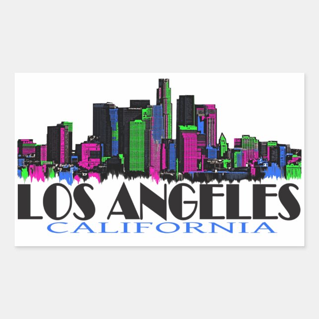 Los Angeles California neon skyline Rectangular Sticker (Front)
